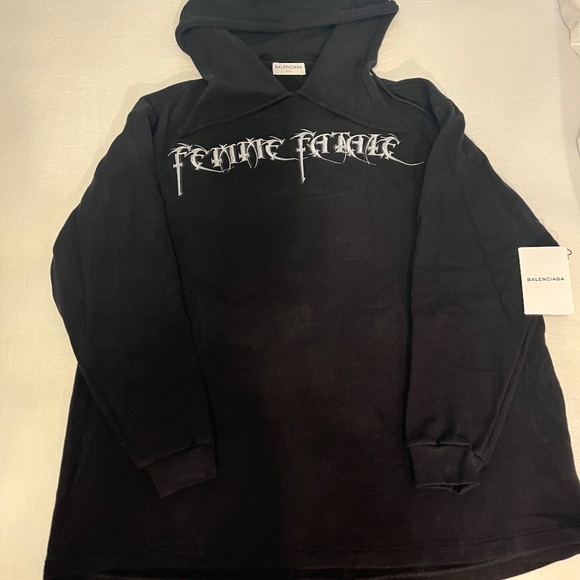 Brand New BALENCIAGA "Femme Fatal" Black Hooded Sweatshirt, Size Large - Picture 2 of 6